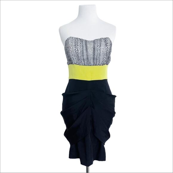ABAETE Silk Strapless Colorblock Zipper Draped Minidress Size 2 - Picture 1 of 10